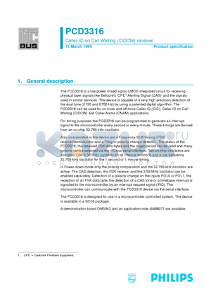 PCD3316T datasheet - Caller-ID on Call Waiting CIDCW receiver