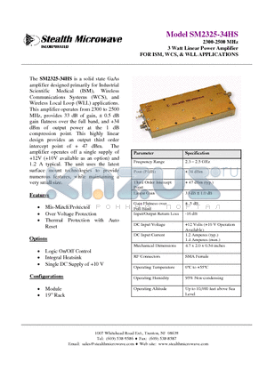 SM2325-34HS datasheet - 2300-2500 MHz 3 Watt Linear Power Amplifier