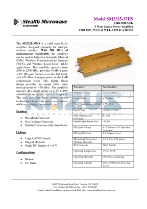 SM2325-37HS datasheet - 2300-2500 MHz 5 Watt Linear Power Amplifier