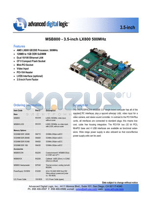 MSB800LVDS datasheet - 3.5-inch LX800 500MHz