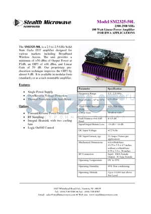 SM2325-50L datasheet - 2300-2500 MHz 100 Watt Linear Power Amplifier