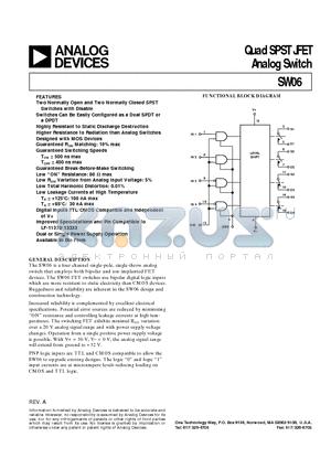 SW06BQ datasheet - Quad SPST JFET Analog Switch