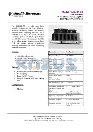 SM2325-50 datasheet - 2300-2500 MHz 100 Watt Linear Power Amplifier