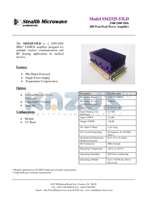 SM2325-53LD datasheet - 2300-2500 MHz 200 Watt Peak Power Amplifier