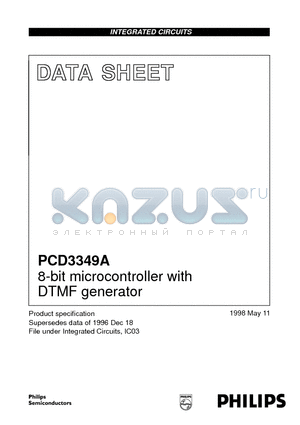 PCD3349A datasheet - 8-bit microcontroller with DTMF generator