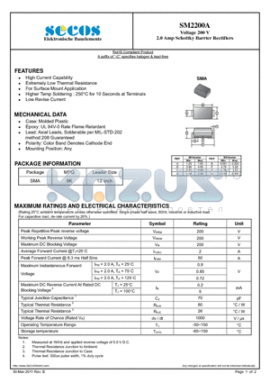 SM2200A datasheet - 2.0 Amp Schottky Barrier Rectifiers