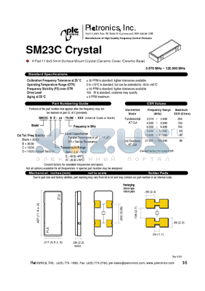 SM23CCE-10 datasheet - 4 Pad 11.6x5.5mm Surface Mount Crystal