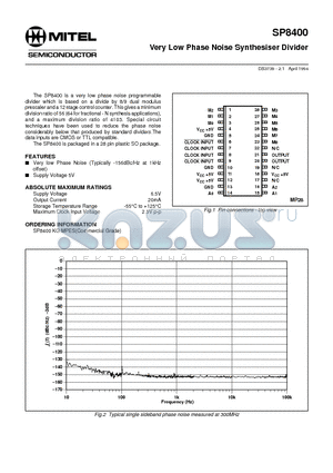 SP8400 datasheet - Very Low Phase Noise Synthesiser Divider