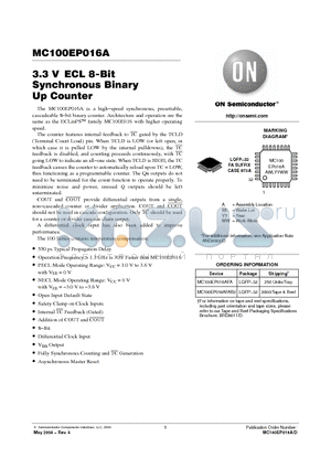 MC100EP016A datasheet - 3.3 V ECL 8-Bit Synchronous Binary Up Counter