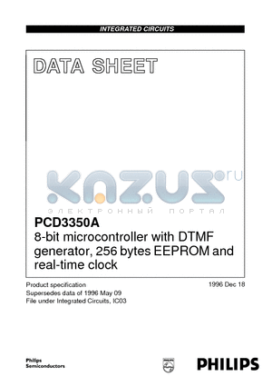 PCD3350AH datasheet - 8-bit microcontroller with DTMF generator, 256 bytes EEPROM and real-time clock