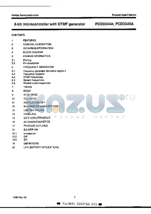 PCD3344AP datasheet - 8-BIT MICROCONTROLLER WITH DTMF GENERATOR