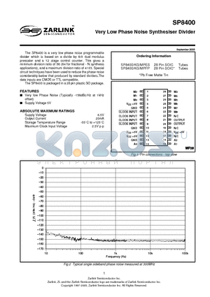 SP8400KG datasheet - Very Low Phase Noise Synthesiser Divider