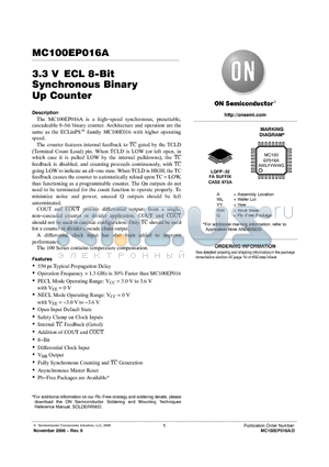 MC100EP016AFAR2 datasheet - 3.3 V ECL 8−Bit Synchronous Binary Up Counter