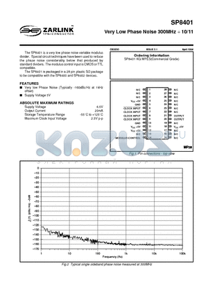 SP8401 datasheet - Very Low Phase Noise 300MHz  10/11