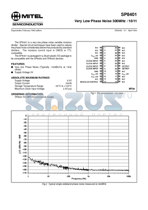 SP8401KGMPES datasheet - Very Low Phase Noise 300MHz 10/11