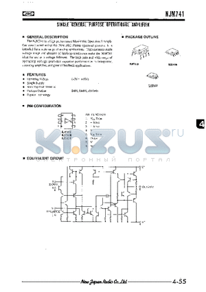 NJM741 datasheet - SINGLE GENERAL PURPOSE OPERATIONAL AMPLIFIER