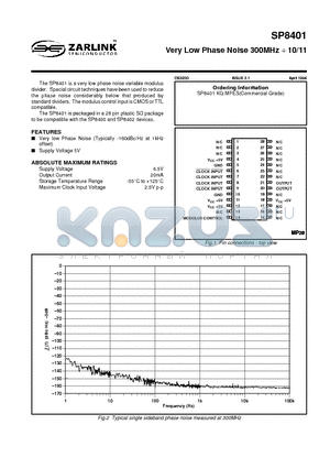 SP8401KGMPES datasheet - Very Low Phase Noise 300MHz  10/11