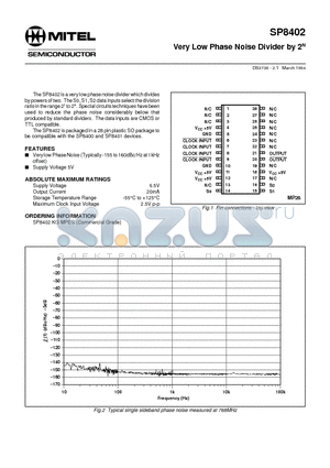 SP8402KGMPES datasheet - Very Low Phase Noise Divider by 2N