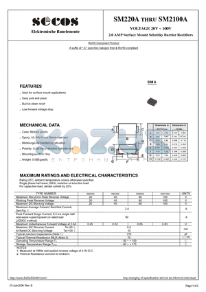 SM240A datasheet - 2.0 AMP Surface Mount Schottky Barrier Rectifiers