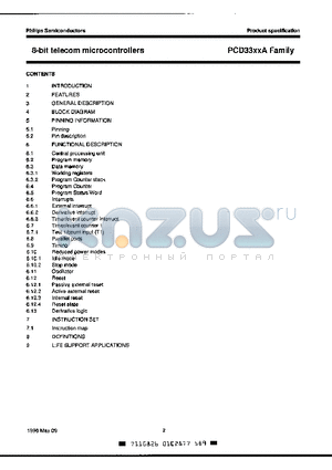 PCD33XXA datasheet - 8-Bit telecom microcontrollers