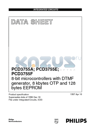 PCD3755AH datasheet - 8-bit microcontrollers with DTMF generator, 8 kbytes OTP and 128 bytes EEPROM