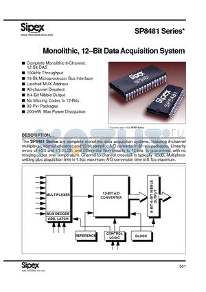 SP8481JP datasheet - Monolithic, 12-Bit Data Acquisition System