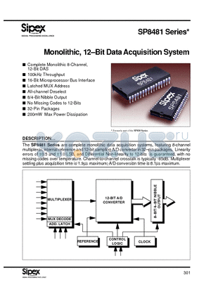 SP8481JS datasheet - Monolithic, 12-Bit Data Acquisition System