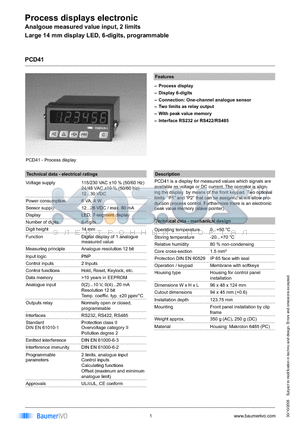 PCD41.011PX01 datasheet - Process displays electronic