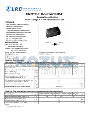 SM250B-E datasheet - Schottky Barrier Rectifiers Reverse Voltage 20 to100V Forward Current 2.0A