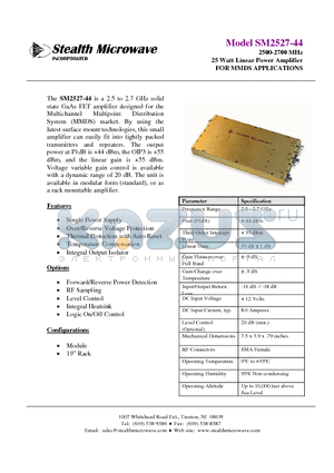 SM2527-44 datasheet - 2500-2700 MHz 25 Watt Linear Power Amplifier