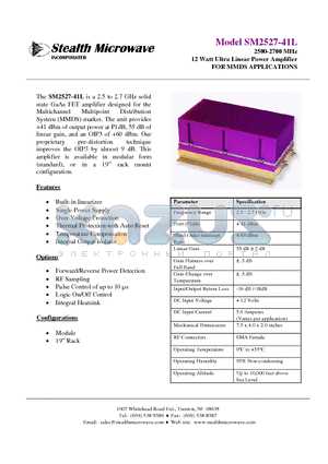 SM2527-41L datasheet - 2500-2700 MHz 12 Watt Ultra Linear Power Amplifier