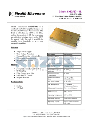 SM2527-44L datasheet - 2500-2700 MHz 25 Watt Ultra Linear Power Amplifier