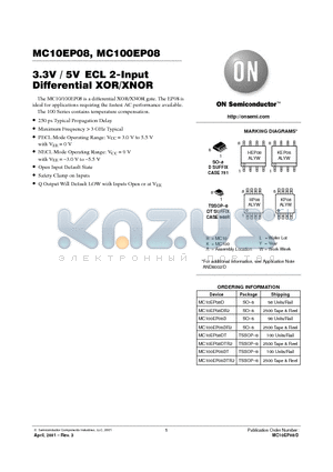 MC100EP08DR2 datasheet - Differential 2-Input XOR/XNOR