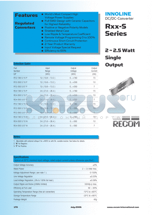 R12-180S15N datasheet - 2 ~ 2.5 Watt Single Output