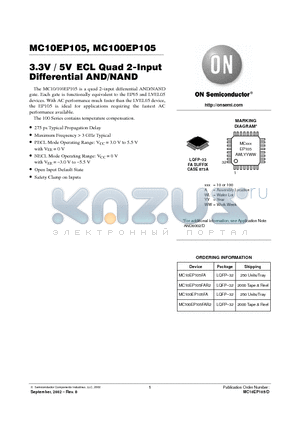 MC100EP1 datasheet - 3.3V / 5VECL Quad 2-Input Differential AND/NAND