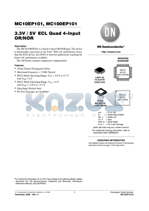 MC100EP101FAG datasheet - 3.3V / 5V ECL Quad 4−Input OR/NOR