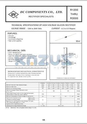 R1200 datasheet - TECHNICAL SPECIFICATIONS OF HIGH VOLTAGE SILICON RECTIFIER