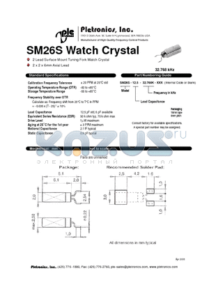 SM26S datasheet - 2 Lead Surface Mount Tuning Fork Watch Crystal