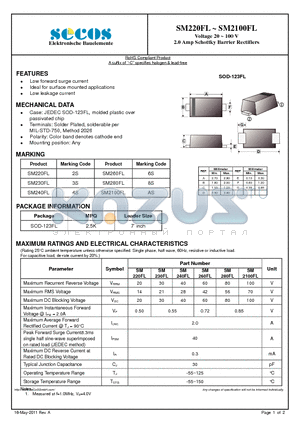 SM260FL datasheet - Voltage 20 ~ 100 V 2.0 Amp Schottky Barrier Rectifiers