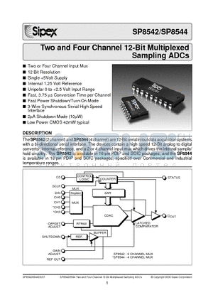 SP8542KS datasheet - Two and Four Channel 12-Bit Multiplexed Sampling ADCs