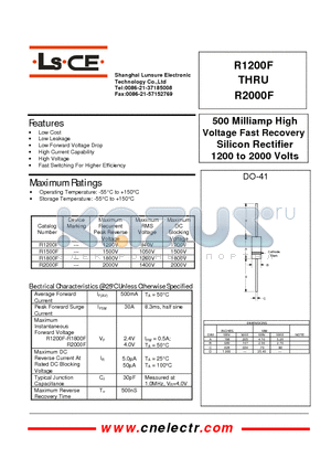 R1200F datasheet - 500Milliamp High voltage fast recovery silicon rectifier 1200 to 2000 volts