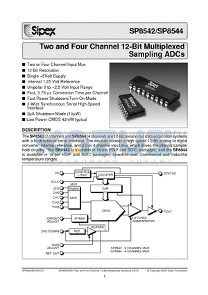 SP8544BN datasheet - Two and Four Channel 12-Bit Multiplexed Sampling ADCs