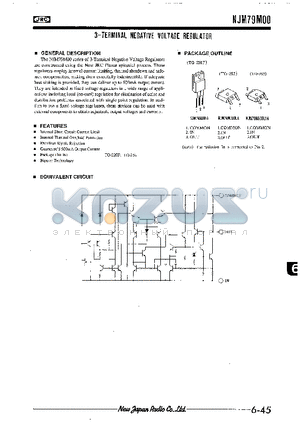 NJM79M00DL1A datasheet - 3-TERMINAL NEGAYIVE VOLTAGE REGULATOR