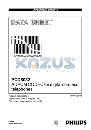 PCD5032 datasheet - ADPCM CODEC for digital cordless telephones