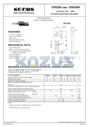 SP860S datasheet - 8.0AMP Schottky Barrier Rectifiers