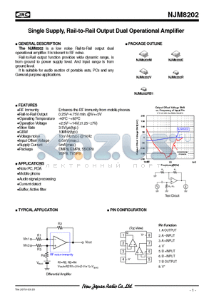 NJM8202R datasheet - Single Supply, Rail-to-Rail Output Dual Operational Amplifier