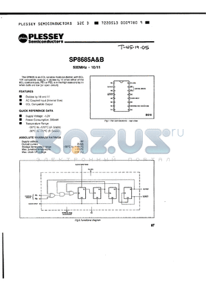SP8685B datasheet - 500MHz  10/11 ECL Variable Modulus Divider