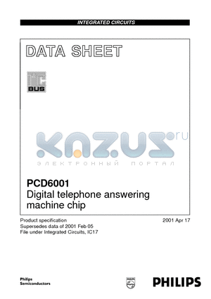 PCD6001H datasheet - Digital telephone answering machine chip