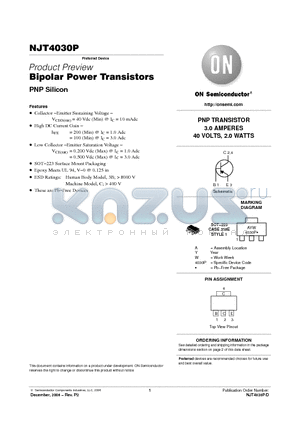 NJT4030PT3G datasheet - Bipolar Power Transistors PNP Silicon