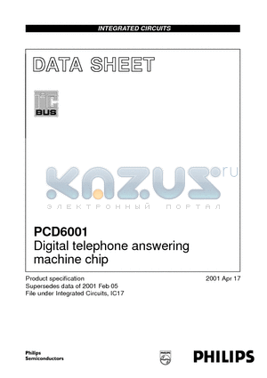 PCD6001U datasheet - Digital telephone answering machine chip